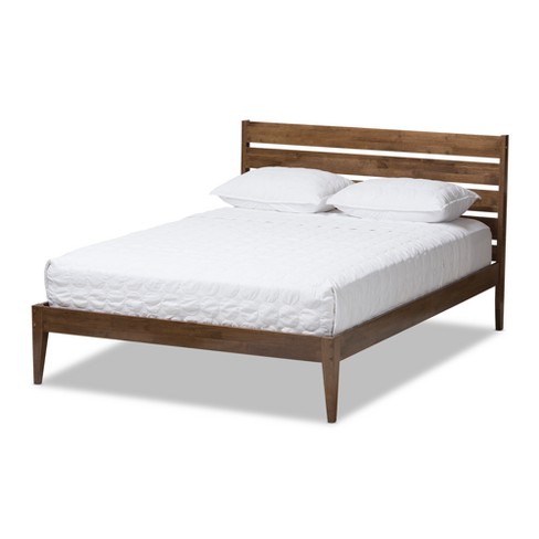 Elmdon Mid Century Modern Solid Wood, Brown Wood Bed Frame