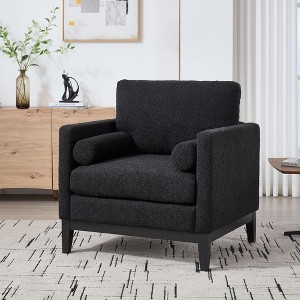 Sapphtopaz 1pc Accent Chair Sofa Lounge Chair with Natural Wood Legs, Comfy Chair with Two Bolster Pillows Reading Armchair Furniture for Living Room - 1 of 4