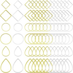 120Pcs Bulk Hoop Findings, 3 Shapes (Teardrop, Square, Round) Open Frame for DIY Jewelry Making in Gold & Silver - 1 of 4