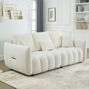 82" Teddy Upholstered 3-Seater Sofa with Solid Wood Frame, Plush Cushions and 3 Back Pillows - 1 of 4