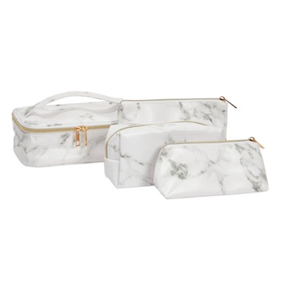 Glamlily 4 Pack White Marble Travel Cosmetic Makeup Organizer Bag Toiletry Bag, 4 Sizes