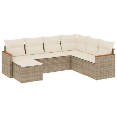 vidaXL 7 Piece Patio Sofa Set with Cushions - Beige Without Table