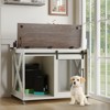 37" Farmhouse Dog Crate Furniture with Sliding Barn Door, Flip-Top Wooden Kennel End Table, Movable Divider & Wheels for Easy Mobility - 3 of 4