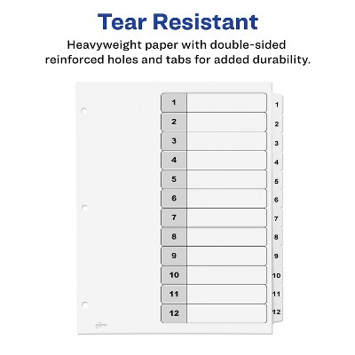 Heavyweight White Paper 12-Tab Customizable Table of Contents Dividers