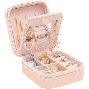 HTUTWOO Travel jewelry case Travel jewelry box Travel Jewelry Organizer Small Jewelry Organizer Box for Girls Women with Mirror - 1 of 4