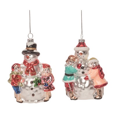 Transpac Glass Vintage Snowman Ornament Set of 2 Christmas Home Decorations
