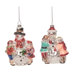 Transpac Glass Vintage Snowman Ornament Set of 2 Christmas Home Decorations - 1 of 1