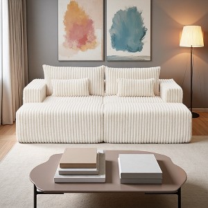 87" Oversized Corduroy Sectional Lounge Chaise with 2 Footstools - 1 of 4