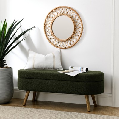 VisioGear Oval Ottoman, Storage Bench with Wood Legs for Living Room, Green, 43.5"*16"*16"