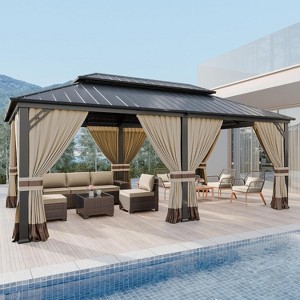 ALAULM Wall Mount Gazebo Outdoor Pergola, Hardtop Lean to Gazebo Canopy Awnings with Sloped Roof and Sturdy Steel Frame, for Patio, Deck, Backyard - 1 of 4