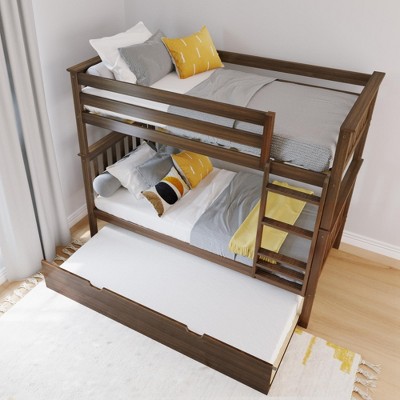 Walnut Twin Over Twin Bunk Bed with Trundle and Storage