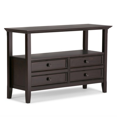 Solid Wood Freestanding Transitional Console Table with 2 Double Deep Drawers, Large Open Shelf and Multipurpose Design