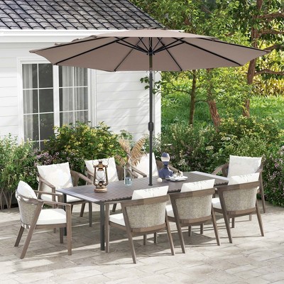 Tan 10ft Hexagon Steel Frame Patio Umbrella with Crank Lift
