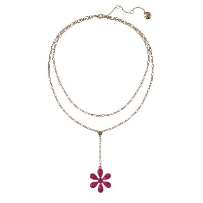 Isaac Mizrahi New York 2 Row Gold Tone And Pink Flower Pendant Necklace ...