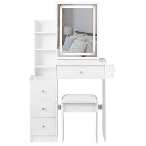 PAGED 29.2" Vanity Desk Makeup Vanity with 2 Socket, Hair Dryer Stand, LED Sliding Mirror for Bedroom, Living Room, Locker Room - 1 of 4