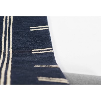 Navy and Beige Hand-Tufted Wool Runner Rug 2'6" x 8'