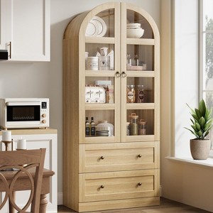 72" Arched Kitchen Storage Cabinet with 2 Doors & Drawers, Display Cabinets with Thickened Shelves - 1 of 4