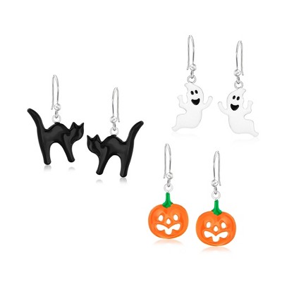 Ross-Simons Italian Multicolored Enamel and Sterling Silver Jewelry Set: 3 Pairs Of Halloween Drop Earrings