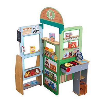 KidKraft Let's Pretend Wooden Foldout Grocery Store 6 Section Pop Up with Deli, Produce, Dairy, Meat, and Canned Food Aisles for Kids Ages 3 & Up