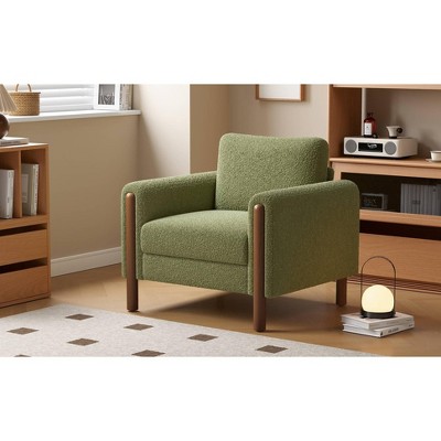 CAVINAS Teddy Accent Chair with Mid-Height Backrest and Walnut Legs,Modern Upholstered Living Room Chairs,Reading Chairs for Living Room