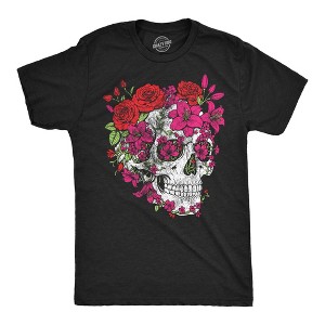 Mens Funny T Shirts Eternal Blossom Sarcastic Floral Skull Graphic Novelty Tee For Men - Crazy Dog Men's T Shirt with Fun Design - 1 of 4