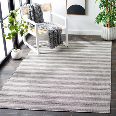 Hampton Black and Ivory Striped Wool Indoor/Outdoor Area Rug 6'5" x 9'6"