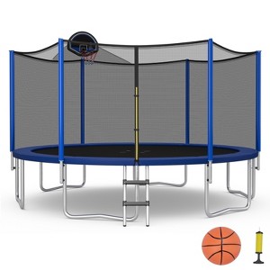 Infans 15FT Outdoor Large Trampoline Safety Enclosure Net w/ Basketball Hoop Stepper - 1 of 4
