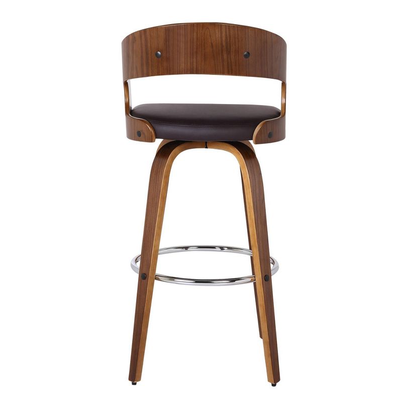 30&#34; Shelly Faux Leather Wood Swivel Barstool Brown - Armen Living, 4 of 10