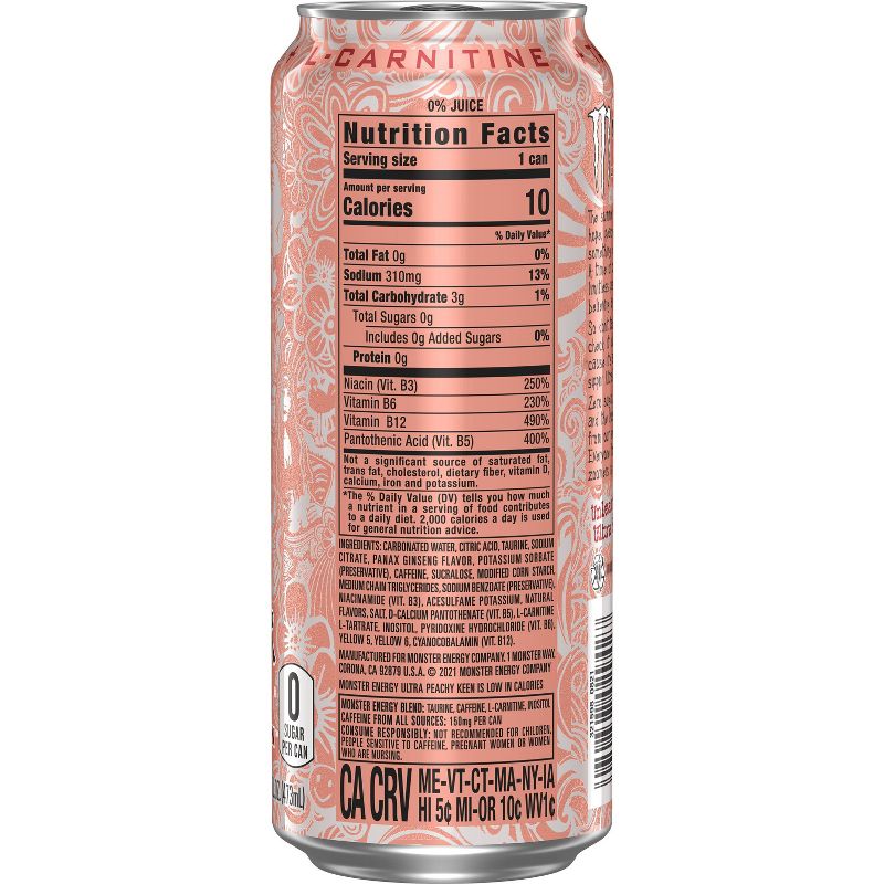 Monster Energy Ultra Peachy Keen Energy Drink - 16 fl oz Can, 3 of 7