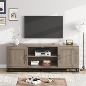 Farmhouse TV Stand for 75" TVs - Sturdy Metal Legs & 2 Open Shelves, Wood Media Console for Living Room - 1 of 4