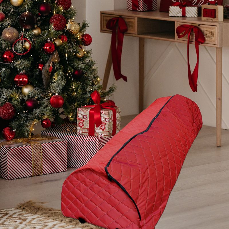 Northlight Red Quilted Rolling Christmas Tree Storage Bag for Trees Up to 12ft, 3 of 4