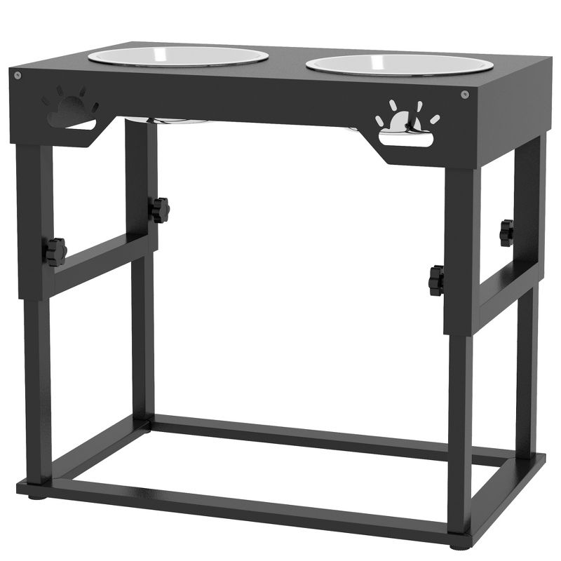PawHut Elevated Dog Bowls, 7 Adjustable Height Dog Bowl Stand with 2 Stainless Steel Bowls for Small, Medium, and Large Dogs, Black, 4 of 7