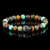 Crucible Men's Skull with Tiger Eye, Turquoise, African Turquoise and Bronzite Stones Stretch Bracelet (8mm) - 3 of 4