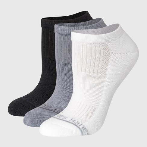 Hanes Women's 3pk Supersoft No Show Socks - White/black/gray 5-9 : Target