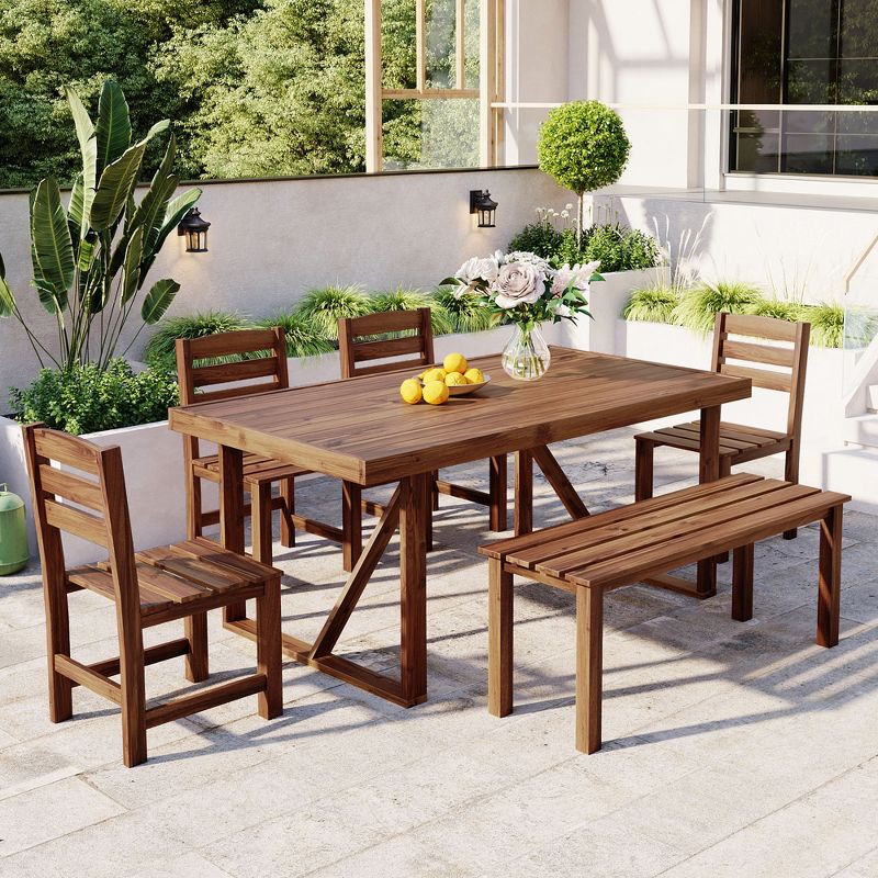 6-Piece Acacia Wood Outdoor Table and Chair Set, Patio Furniture Set For 6 Person 4A - ModernLuxe, 1 of 11