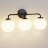 DORESshop 3-Light Black Vanity Light with Frosted Striped Globe Shades, E26 Base, Non-Integrated Bulbs, Modern Round Wall Fixture - 2 of 4