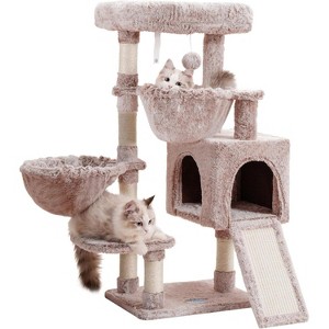 Cat Tower for Indoor Cats, Cat House with Large Padded Bed, Cozy Condo, Hammocks - 1 of 4