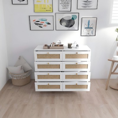 PAGED Rattan Dresser with 6 Drawers, Storage Cabinet with Metal Handle and Wood Legs, Dresser for Bedroom