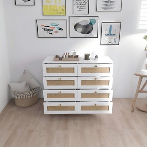 PAGED Rattan Dresser with 6 Drawers, Storage Cabinet with Metal Handle and Wood Legs, Dresser for Bedroom - 1 of 4