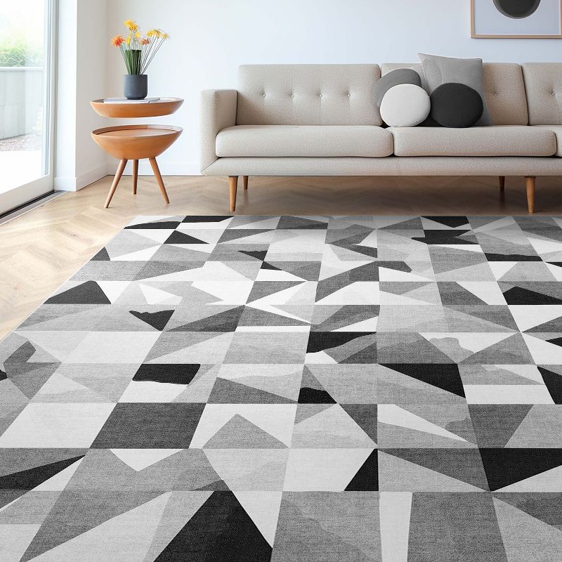 Well Woven Geometric Modern Washable Area Rug - Black + White Mosaic Black and White Triangles - For Living Room, Dining Room and Bedroom, 3 of 9