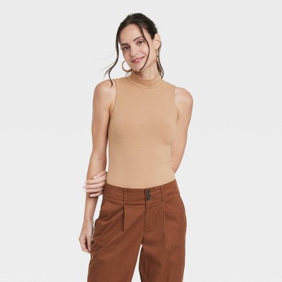 Women's Mock Turtleneck Tank Bodysuit - A New Day™ Tan XL