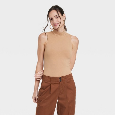 Women's Mock Turtleneck Tank Bodysuit - A New Day™ Tan L : Target