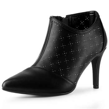 Perphy Women's Perforated Pointed Toe Zipper Stiletto Heels Ankle Boots
