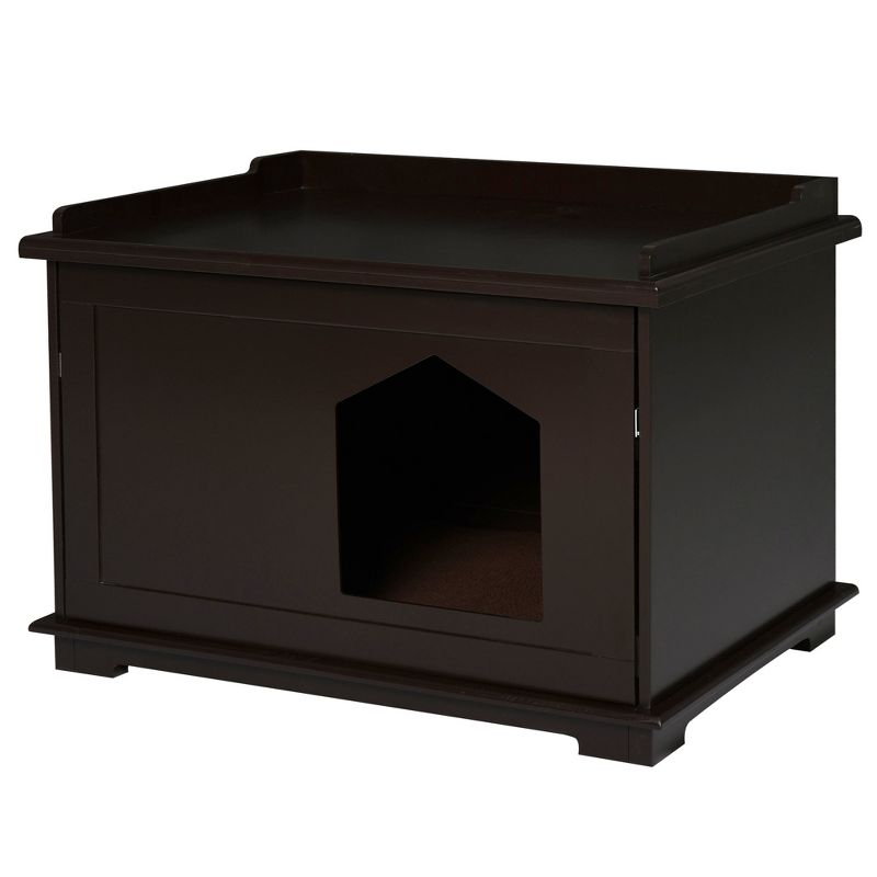PawHut Wooden Cat Litter Box Covered Mess Free End Table Hideaway Storage Cabinet, Brown, 1 of 7
