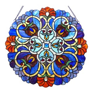 Chloe Lighting Angela Victorian Tiffany-Glass Window Panel 21" Wide - 1 of 3