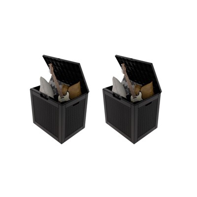 VisioGear Deck Boxes, 2-Piece 30 Gal Outdoor Storage Deck Box, Small Patio Storage Bin for Garden Tools, Black, 22.09"*17.09"*20.87"