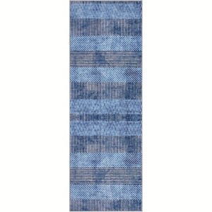 Acekool Modern Washable Area Rug, Non-Slip Low Pile Stripe Pattern, Soft 8'x10' Rug for Living Room, Bedroom, Entryway, Blue - 1 of 4