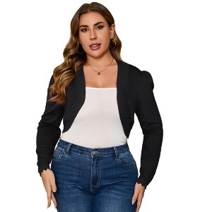 Women Plus Size Women's 3/4 Sleeve Open Front Knit Cropped Bolero Shrug Cardigan Sweater for Women - 1 of 4