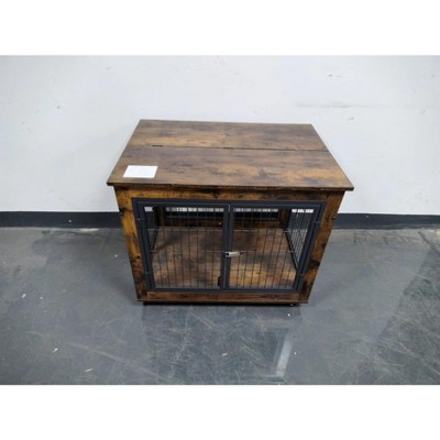 DOMETOUR Furniture Style Dog Crate Side Table on Wheels with Double Doors and Lift Top. Rustic Brown, 31.50'' W x 22.05'' D x 25'' H.