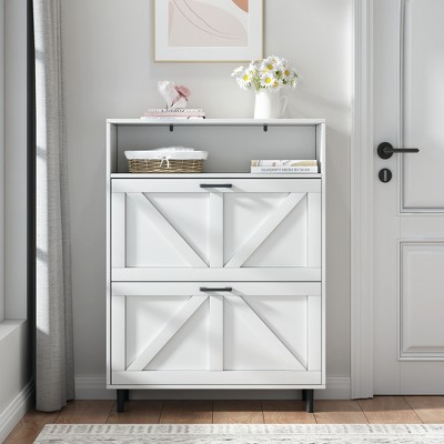 Farmhouse Shoe Storage Cabinet with Barn Door Design with Open Storage for Entryway,Foyer,Hallway